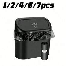 1/2/4/6/7pcs Car Trash Can Door Side Hanging Storage Bin With Lid And Trash Bags Set - A - View 1