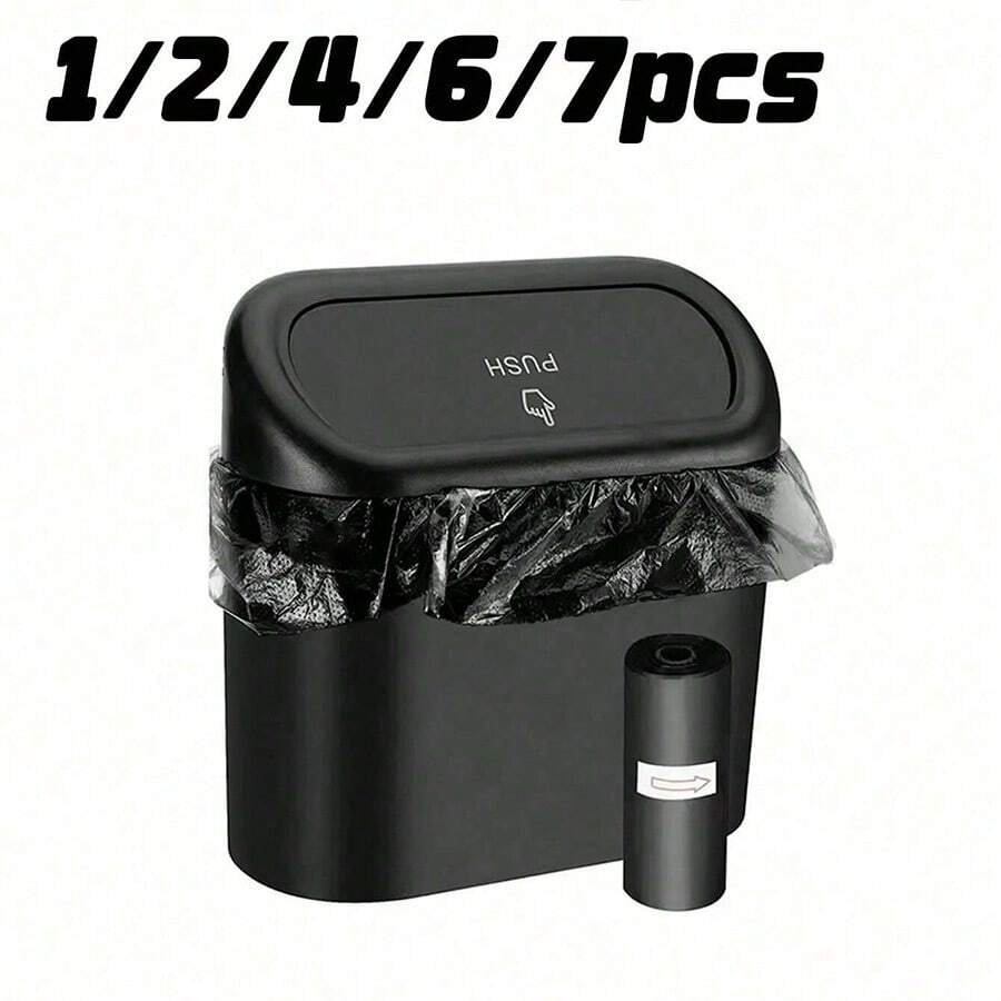 1/2/4/6/7pcs Car Trash Can Door Side Hanging Storage Bin With Lid And Trash Bags Set - A - View 1