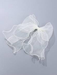White Organza Bow Hair Clip For Women,Large Oversized Tulle Bow Barrette,Ruffled Edge Mesh Hair Bow For Wedding Party Prom,Elegant Hair Accessories - White - View 4