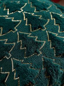 1/2pcs Green Christmas Gold Sequin Christmas Tree Pillow Case (Pillow Insert Not Included), Modern Fashionable Comfortable Soft Faux Rabbit Fur Fabric Embroidered Pillow Case, Suitable For Daily Home Decor, Sofa, Bed, Bedroom, Living Room, Decorative Pillow Case, Daily Holiday Party Decoration, Suitable For All Four Seasons - Dark Green - View 3