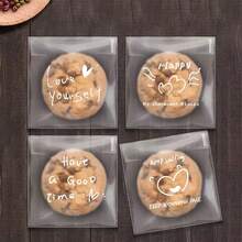 100pcs Transparent Self-Sealing Adhesive Gift Bags With Inspirational Handwritten Quotes - Reusable Plastic Bags, Suitable For Cookies, Snacks, Gifts, Parties And Special Occasions, Simple Pattern Design, Convenient Sealing - Multicolor - View 4