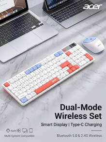 Acer OKR232 Dual-Mode Keyboard And Mouse Set, Fully Compatible With PC And Tablet, Rechargeable With Display, Bluetooth 5.0 + 2.4G Wireless, 100-Key Compact Layout, One-Key Switch For Mac/Win/Android - View 1