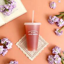 1pc 710ml Plastic Water Bottle, PP Material Coffee Cup, Portable Straw Cup, Large Capacity Summer Milk Tea Cup, Juice Cup, Smoothie Cup - Multicolor - View 1