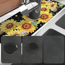 1pc Sink Faucet Absorbent Mat, Autumn Faucet Pad, Sunflower Pattern, Drainage Mat, Suitable For Kitchen, Bathroom Sink, Countertop, Drainage Mat, Diatomaceous Earth Material, Trimmable, Quick-Drying Mat - Multicolor - View 9