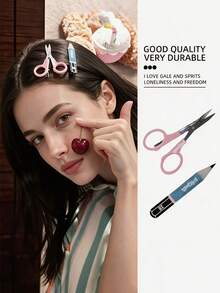 2pcs Creative Simulation Scissors Pencil Hair Clips, Quirky Funny Side Clips, Niche Design Bangs & Loose Hair Accessories - Multicolor - View 1