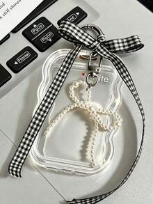 Y2K Style Transparent Wavy Card Holder, Pearl Bow Hanging Card Sleeve, Heart-Shaped Keychain, Fresh Card Holder, Transparent Soft Silicone Card Sleeve With Keychain, Exquisite Girl Accessory, ID Badge Holder; No RFID Function, With Detachable Keychain And Detachable Lanyard/Pendant; Sliding Flip Cover - With ID Window And Card Slot. Suitable For ID Card, Student ID, Meal Card, Work Pass And Subway Access Card. Back To School Essential, Ideal Gift For Girls. - Multicolor - View 4