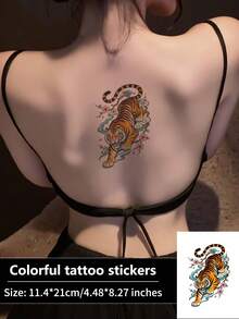 1pc Tiger Stripe Temporary Tattoo Sticker, Waterproof & Sweat-Resistant, Disposable, Suitable For Women And Men, Face, Arm, Waist, Chest, Leg, Abdomen, Neck, Hand, Finger, Back, Dance Party Stage Performance, Modern Body Art - Multicolor - View 1