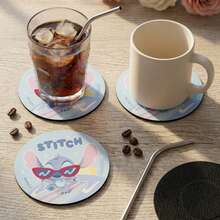Mesuca 1pc Cute Stitch Round Drink Coaster, Cartoon Printed Decorative Pad, Tabletop Protection, Desktop Ornament, Ideal Holiday Party & Daily‑Use Gift For Animation Fans - Multicolor - View 5