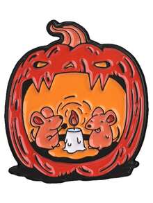 1 Pc Cute Jack‑O'‑Lantern Mouse Pattern Brooch, Fun Metal Enamel Pin, Creative Decorative Lapel Pin For Backpack, Halloween Gift - Multicolor - View 6