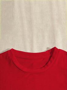 Plus Size Women's Short Sleeve Crew Neck Casual Christmas Print Holiday T-Shirt - Red - View 5