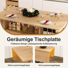 110x70x80 Cm Rectangular Folding Mobile Dining Table / Multifunctional Kitchen Island In Modern Style / With 5 Shelves And 5 Swivel Casters (4 Lockable) / Space-Saving / For Kitchen, Apartment, Office, Student Residence - Light Oak - View 8