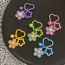 Cute Sequin Flower Hollow Star Keychain, Candy Color Heart-Shaped Spring Key Ring With Mini Bell, Adorable Aesthetic Bag Charm, Suitable For Backpack, Car Keys, Sweet Y2K Accessory Gift For Girls - Star Flower - View 17