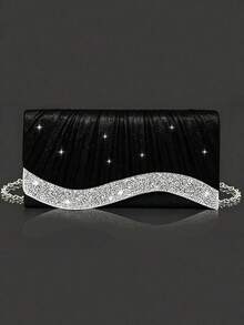 Women's Fashion Elegant Rhinestone Versatile Clutch Bag Evening Bag Dress Bag Party Bag Handbag Chain Shoulder Bag - Black - View 1