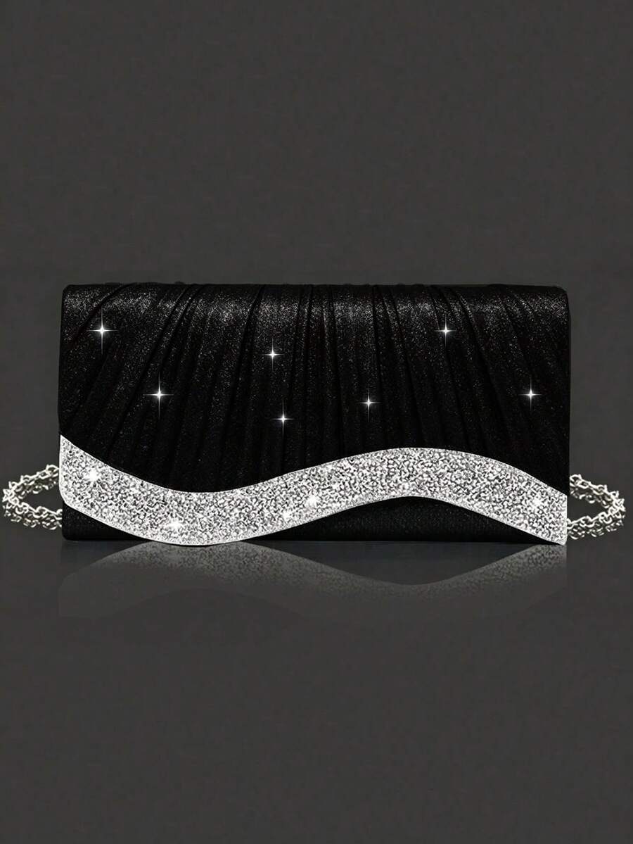 Women's Fashion Elegant Rhinestone Versatile Clutch Bag Evening Bag Dress Bag Party Bag Handbag Chain Shoulder Bag - Black - View 1
