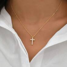 1pc Cross Necklace With Zirconia - Elegant Jewelry For Women's Daily Wear, Durable And Fashionable Design - Multicolor - View 1