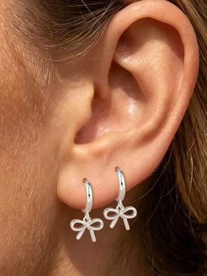1 Pair Minimalism Classic Hollow Bowknot Pendant Drop Earrings For Women Plated Sweet Lovely Earrings Birthday Party Jewelry Gifts