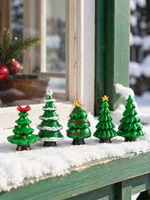 5pcs Mini Christmas Tree Resin Figurines, Miniature Christmas Tree Decorations, Christmas Snow Scene Decoration, Suitable For Winter Holidays, Landscape Decoration, DIY Ornament, Xmas Tree Craft, Garden Decor - Christmas Tree - View 1