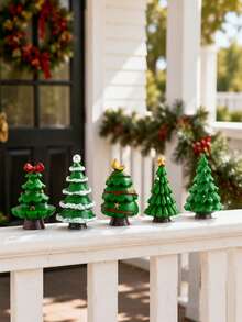 5pcs Mini Christmas Tree Resin Figurines, Miniature Christmas Tree Decorations, Christmas Snow Scene Decoration, Suitable For Winter Holidays, Landscape Decoration, DIY Ornament, Xmas Tree Craft, Garden Decor - Christmas Tree - View 5