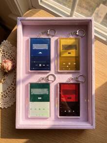 1pc/4pcs K-Pop Bang-Bang Album Series Music Player Aesthetic Acrylic Keychains, Series Album Music Player Interface Includes Blue "A", Yellow "E", Green "D" And Red "M" Rectangular Pattern Charms, Backpack And Car Key Accessories, K-Pop Fans And VIP Music Lovers Gifts - Multicolor - View 1