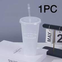 1pc 710ml Plastic Water Bottle, PP Material Coffee Cup, Portable Straw Cup, Large Capacity Summer Milk Tea Cup, Juice Cup, Smoothie Cup - Multicolor - View 8