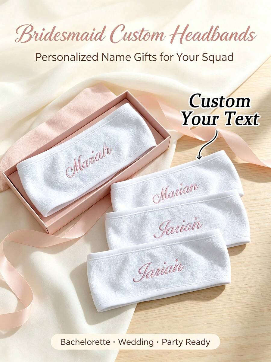 Custom Personalized Spa Headbands-Customizable With Names. Fluffy, Custom Headbands Perfect For Bridesmaids, Sleepovers, Bachelorette Parties - Multicolor - View 1