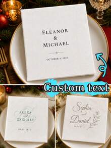 Custom Wedding Napkins,Christmas Cocktail Napkins,Elegant Monogram Table Decor,Personalized Names & Date Party Napkins, Customized Anniversary Dinner Supplies,Customizable Text Table Accent,Christmas Gift For Couples & Family,Disposable Napkins - Style E - View 1