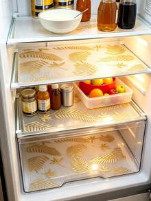 4/2/1 Set High Quality Thickened Refrigerator Liner Mats, Washable And Reusable, EVA Material, Innovative Pattern, Suitable For Refrigerator And Kitchen Decoration, Kitchen Essentials, Kitchenware, Kitchen Utensils, Kitchen Accessories, Summer - Gold - View 4