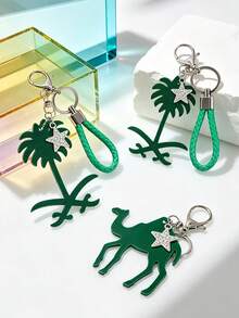 Palm Tree Bag Charm With Braided Leather Cord,National Day Souvenir Handbag Accessory,Date Palm Tree Keychain Charm,Saudi Arabia Souvenir,Holiday Gift - Multicolor - View 7
