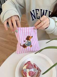 Cute Dachshund Printed Multi-Color Vertical Stripe Drawstring Coin Purse, Mini Travel Makeup Storage Bag, Jewelry Storage Bag, Coin Purse, Lightweight And Portable Drawstring Small Bag, Suitable For Daily Use, Vacation Travel, Gift Bags - Multicolor - View 15