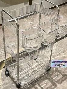 2/3/4 Tier Rolling Cart With 4 Wheels And Handle, Transparent Multi-Functional Storage Trolley With Handle And Wheels, Holiday Gift Space-Saving, Suitable For Office, Bathroom, Kitchen And Living Room Mobile Organizer, Easy Assembly And Disassembly Layered Storage, Suitable For Snacks, Seasonings, Cosmetics, Books, Food And Household Items - Transparent - View 3