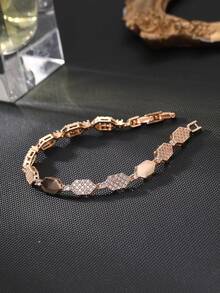 1pc Honeycomb Super Shiny Cubic Zirconia Women's Bracelet, Gold/Silver Dual Color Optional, With Extension Clasp, Adjustable Size, Suitable For Evening Party Wear, Saudi National Day Giveaway - Diamond-shaped Polished Bracelet - View 4