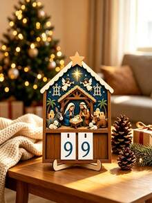 1 Set Wooden Christmas Stable Scene Advent Calendar With Flip Number Cards And Base, 99-Day Christmas Countdown, Religious Desktop Decor, Suitable For Home And Church, Flip Calendar For Daily Advent Reading And Christmas Decoration - Multicolor - View 1