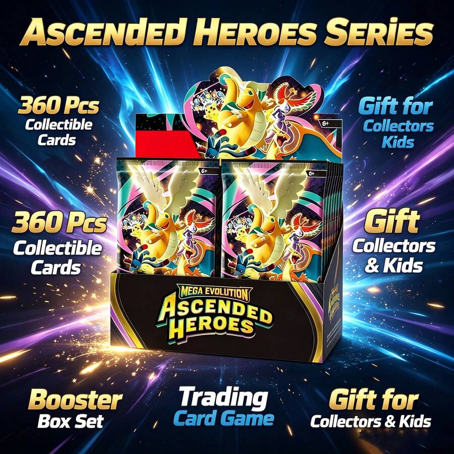 asmodee 10 قطع/60 قطعة صندوق تعزيز Pokémon Ascended Heroes، بطاقات تداول قابلة للجمع، مجموعة هدايا بطاقات لعبة TCG Mega Evolution - النمط عشوائي - مشاهدة 1