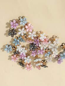10/20/30pcs Random Mixed Color Alloy Crystal Flower Hair Clips Set, Exquisite Camellia Mini Claw Clips, Children Side Hair Bangs Hair Accessories, Suitable For Daily, Party, Vacation Braiding - Multicolor - View 6