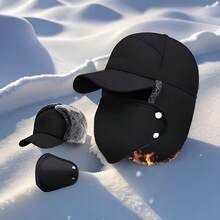 Topi Musim Dingin Unisex dengan Masker Wajah yang Dapat Dilepas, Beanie Rajut Tebal Hangat Cocok untuk Ski, Seluncur Es dan Sepeda Gunung, Penutup Telinga Tahan Angin, Terbuat dari Poliester yang Dapat Dicuci - MultiWarna - View 7