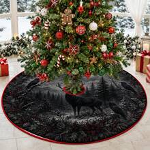 1pc Dark Forest Deer & Crow Pattern Christmas Tree Skirt, Elegant Holiday Decor, 5 Sizes, Unisex Holiday Gift, Suitable For Home And Party Christmas Home Decoration - Dark Forest Moose Crow - View 7