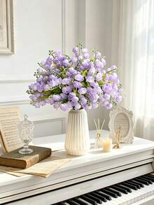 6Pcs Artificial Lily Of The Valley Purple Wind Chime Flower Silk Flower Wedding Bouquet, Mayflower Table Centerpiece, For Home Garden Wedding Party Decoration - Purple - View 5