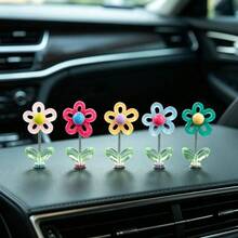 5pcs Cute Swaying Flower Car Decoration, Flower-Shaped Dashboard Ornaments For Vehicles, Cute And Colorful Swaying Flower Interior Decorations, Center Console Decorations, Fashionable Female Car Accessories - Flowers - View 4
