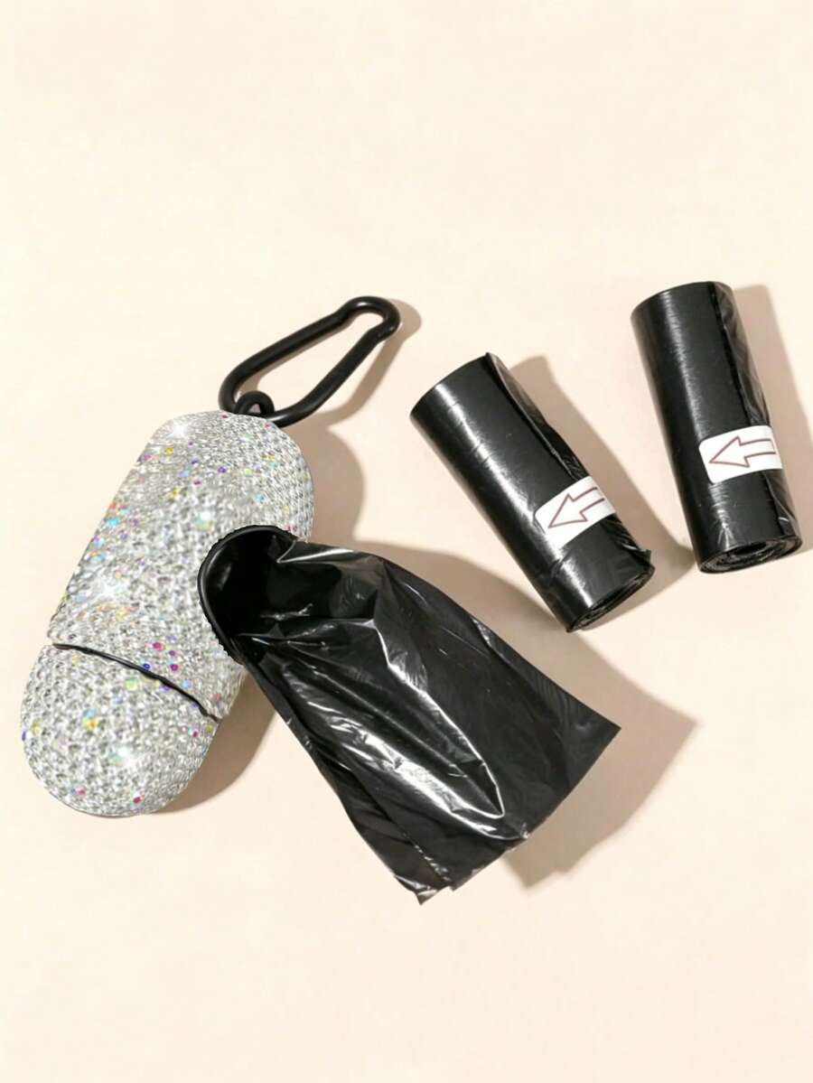 Shiny Rhinestone Pill Bullet-Shaped Pet Waste Bag Dispenser, Dog Poop Bag Holder, Portable Dog Waste Picker, Dog Cleaning Supplies, Dog Poop Scooper, Christmas, Halloween - Multicolor - View 1