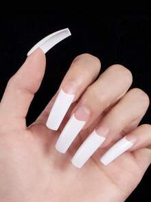HOTWAY 96/100 Medium Length Trapezoidal Transparent White French Semi Adhesive Fake Nail, 10/12 Acrylic Nail Tip, Wearable Nail Artificial Nail - View 8