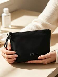Portable Black Travel Makeup Pouch, Two Different Zipper‑Pull Designs, Water‑Resistant Toiletry Storage Case For Personal Use Or As A Gift - DIOR Cosmetic Bag - Black - View 3