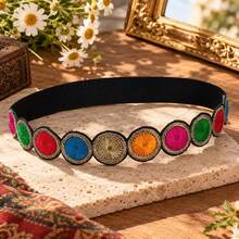 Bohemian Colorful Round Disc Embroidered Headband For Outdoor Travel Photography African Style - Multicolor - View 2