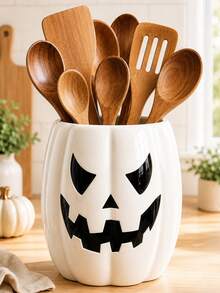 Halloween Pumpkin Kitchen Utensil Holder, Large Capacity Countertop Cooking Tool Organizer, Spatula Spoon Storage Container, Jack O Lantern Kitchen Decor, Fall Home Decoration - Pumpkin - View 5