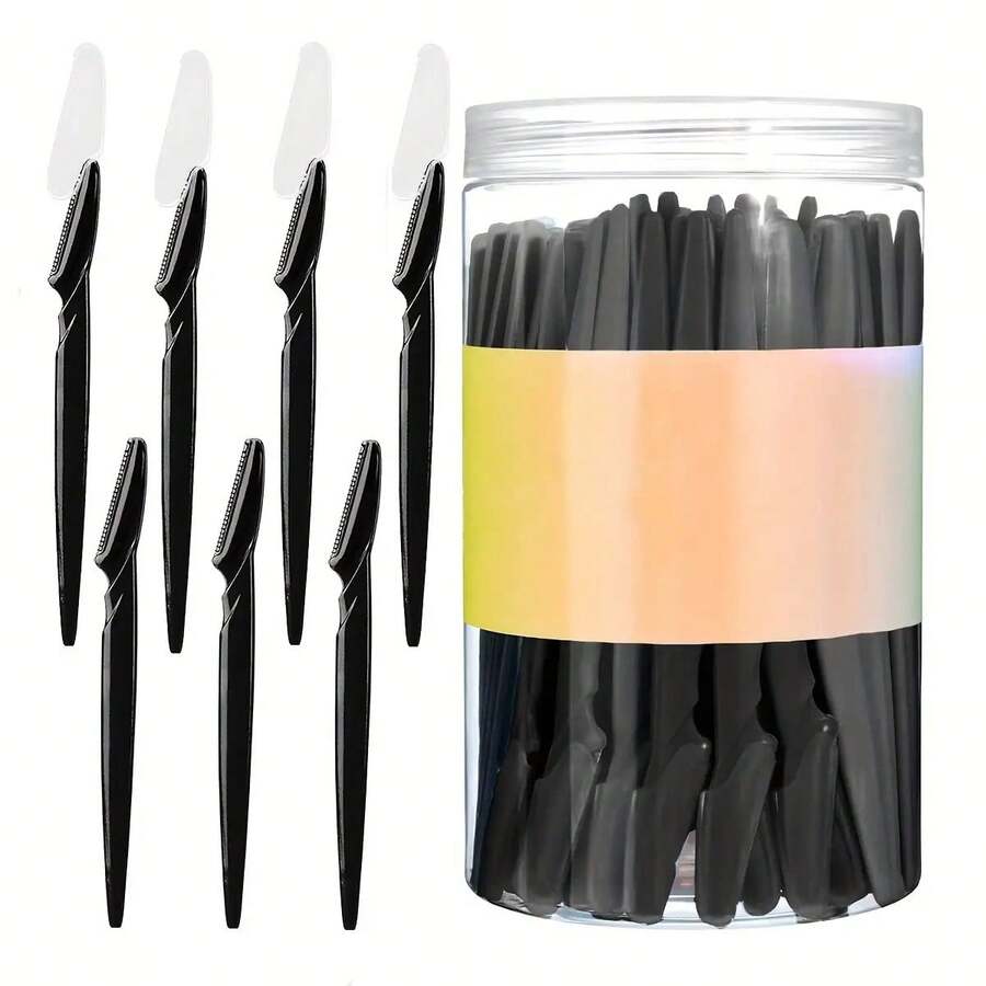 30pcs Non-Irritating Stainless Steel Facial Razors, Neutral Black, Fragrance-Free Eyebrow Trimmer With Protective Cap, Suitable For Leg Hair Removal And Personal Care, Precision Trimmer, Fashionable Razor Design, Durable Razor - Multicolor - View 1