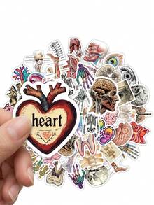 50Pcs Vintage Human Anatomy Decorative Stickers, Skeleton Organ Skull Waterproof Stickers For Laptop, Water Bottle, Journal, Scrapbook - A - View 4