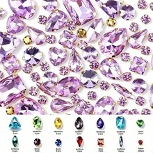 250pcs/Pack, Assorted Shapes, Multi-Color Rhinestones, Colorful Hand-Sewn Crystals, Gold Claw, Clothing, Apparel, Shoes, Hats, Bags DIY Materials, Accessories - Assorted Shapes Gold Claw 250pcs - View 25