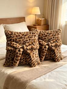 1pc/2pcs Vintage Faux Fur Leopard Print Pillow Case, Double-Sided Pattern Fluffy Plush Decorative Square Pillow Cover, Sofa Decorative Cushion Cover, Suitable For Bed, Living Room, Bedroom Decoration, Pillow Insert Not Included - Multicolor - View 6