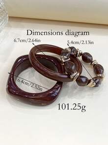 3pcs/Set Fashion Vintage Thick Multicolor Asymmetrical Acrylic Bangle Bracelet Set, Suitable For Women, Daily Wear, Gift For Friends And Family - Multicolor - View 2