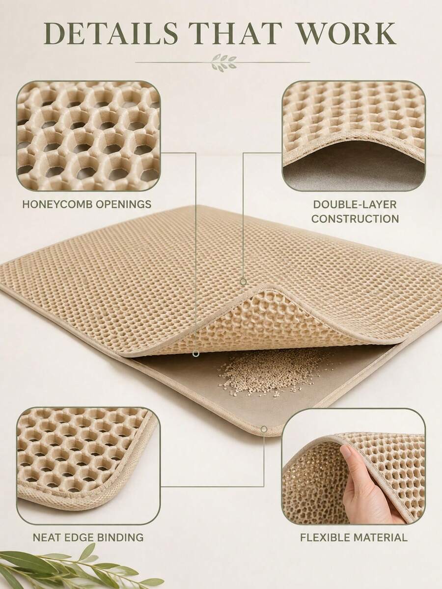 Thickened & Enlarged Multi-Size Cat Litter Mat, Double-Layer Waterproof Litter Tray Mat For Small, Medium And Large Litter Boxes, Washable Cat Litter Cleaning Mat, 1.2cm Thick Litter Box Mat
