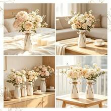 1/5/10pcs White Faux Ceramic Plastic Vase, Modern Vertical Textured Carved Vase With Rope Handle, Small Bud Decorative Vase For Home Decor, Wedding, Table Centerpiece, Living Room And Party Decoration, Flowers Not Included - View 6